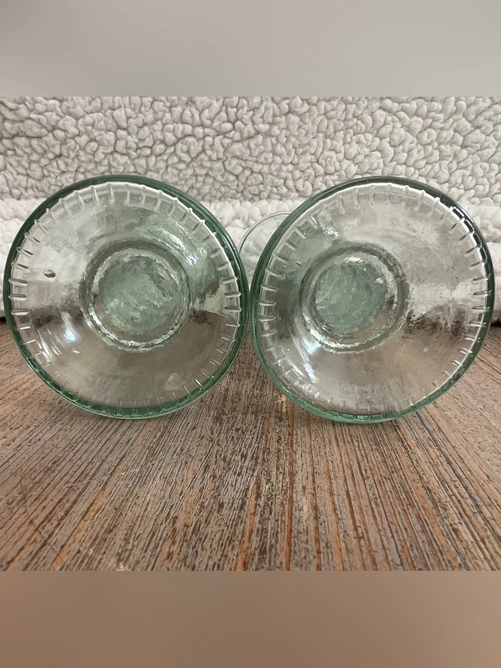Set 2 Recycled Glass Ribbed Candlestick Holders Green/Blue Aqua 7.25”